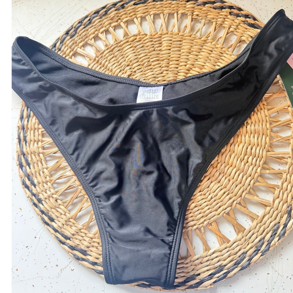 Wild Fable Black Ultra High Leg Cheeky Bikini Bottom Low Rise Size L NWT